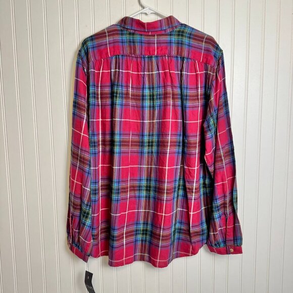 Chaps NWT Cotton Plaid Long Sleeve Button Front Blouse M37 - Picture 4 of 5